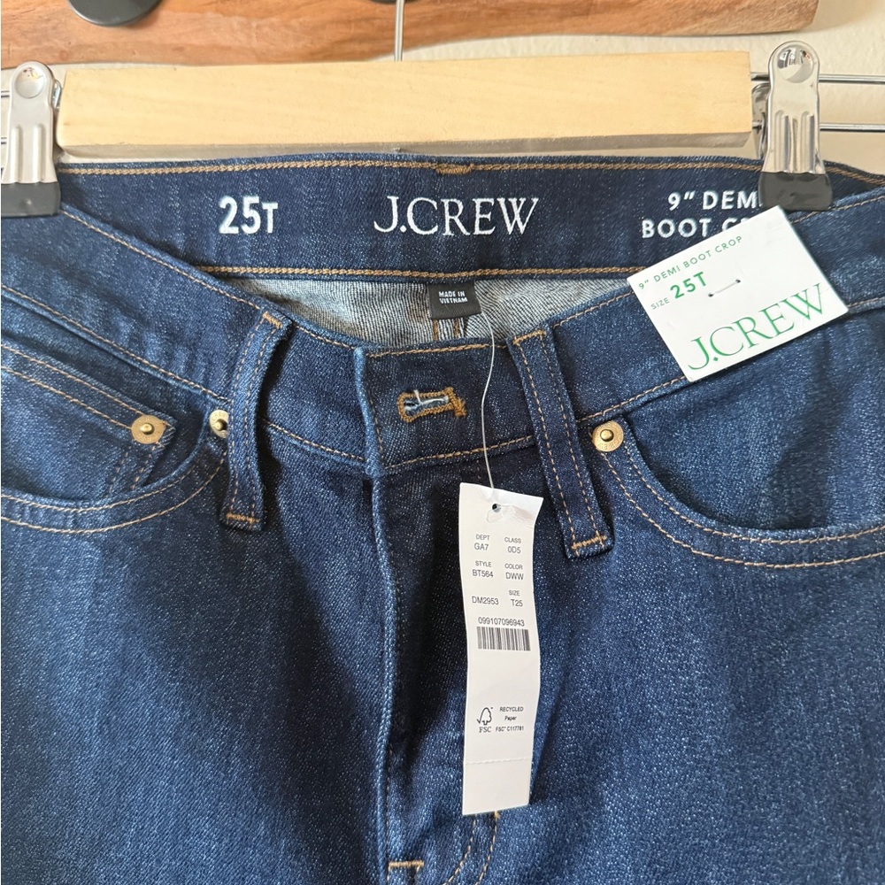 J. Crew 9” Demi Boot Crop Jeans NWT Size 25 Tall Dark Wash Mid Rise Raw Hem - Picture 2 of 4